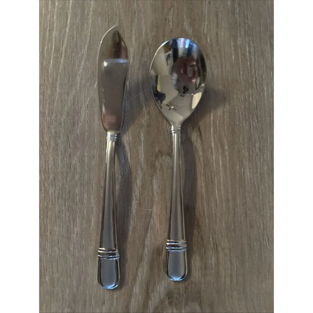 2 Pcs Towle ARIEL Sugar Spoon Master Butter Knife Stainless Flatware Silverware